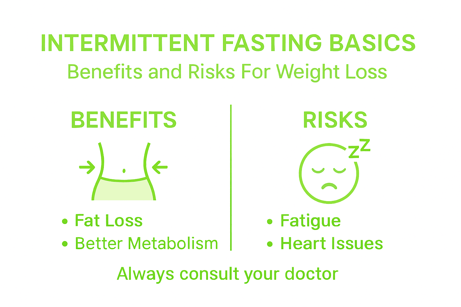 Infographic shows intermittent fasting benefits and risks
