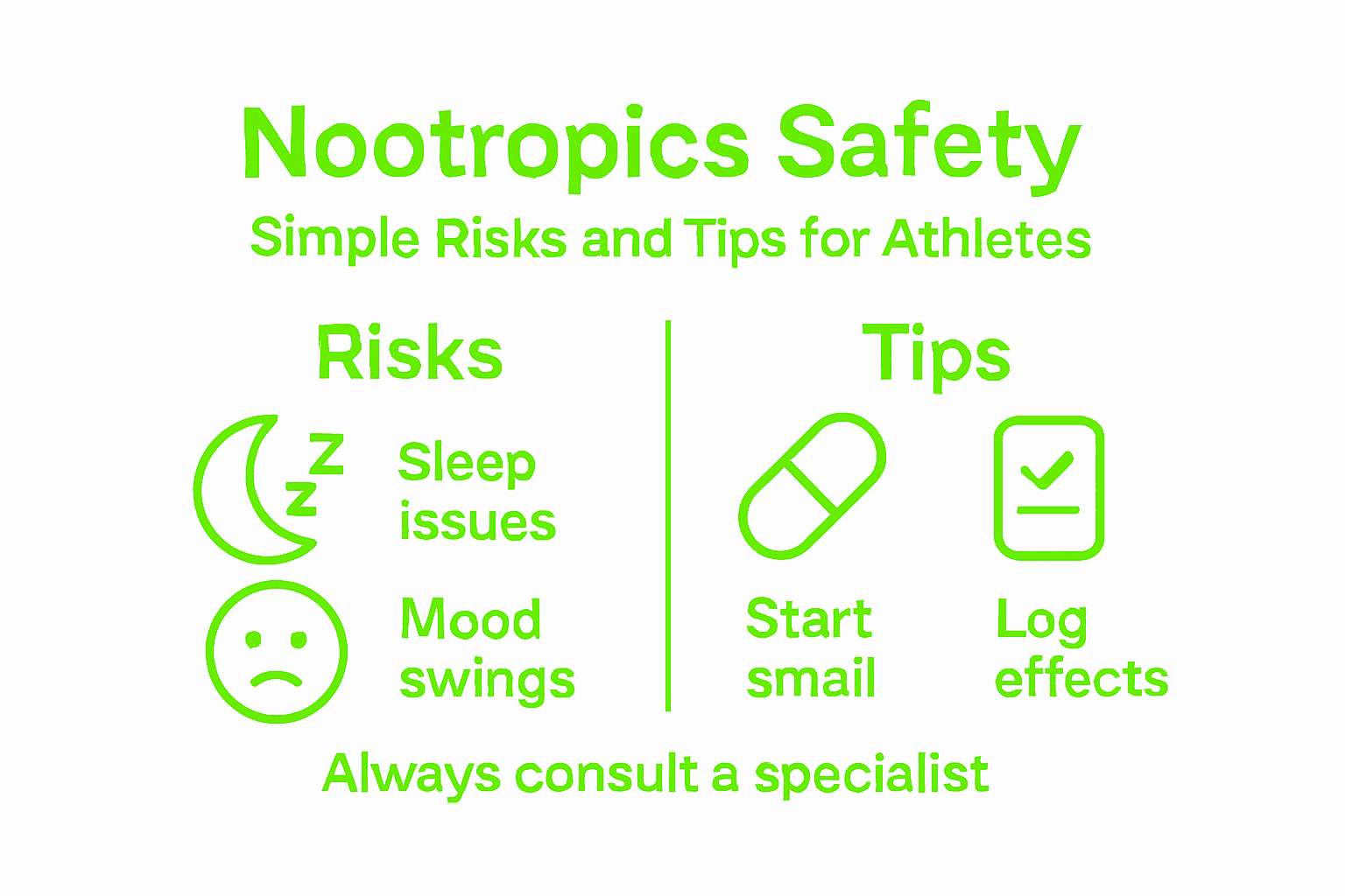 Infographic summarizing nootropics safety and athlete tips