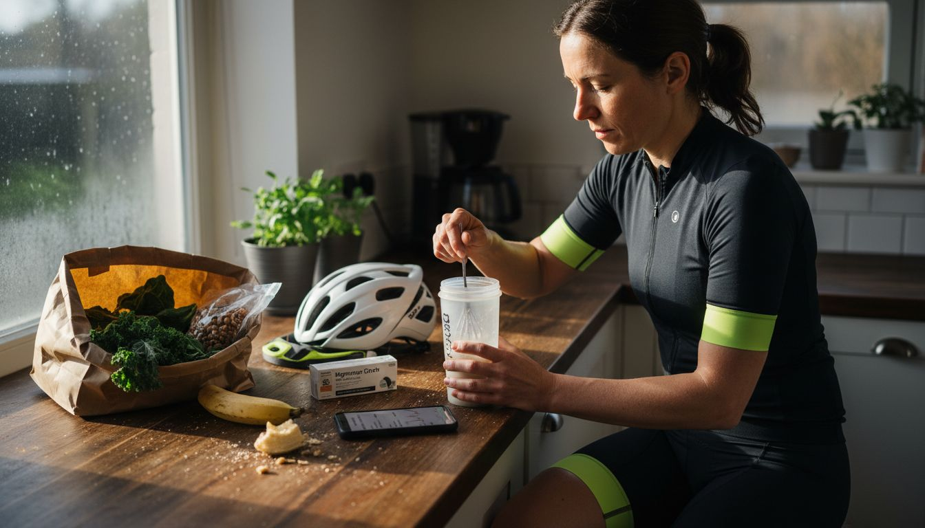 Cyclist planning nutrition with magnesium supplements