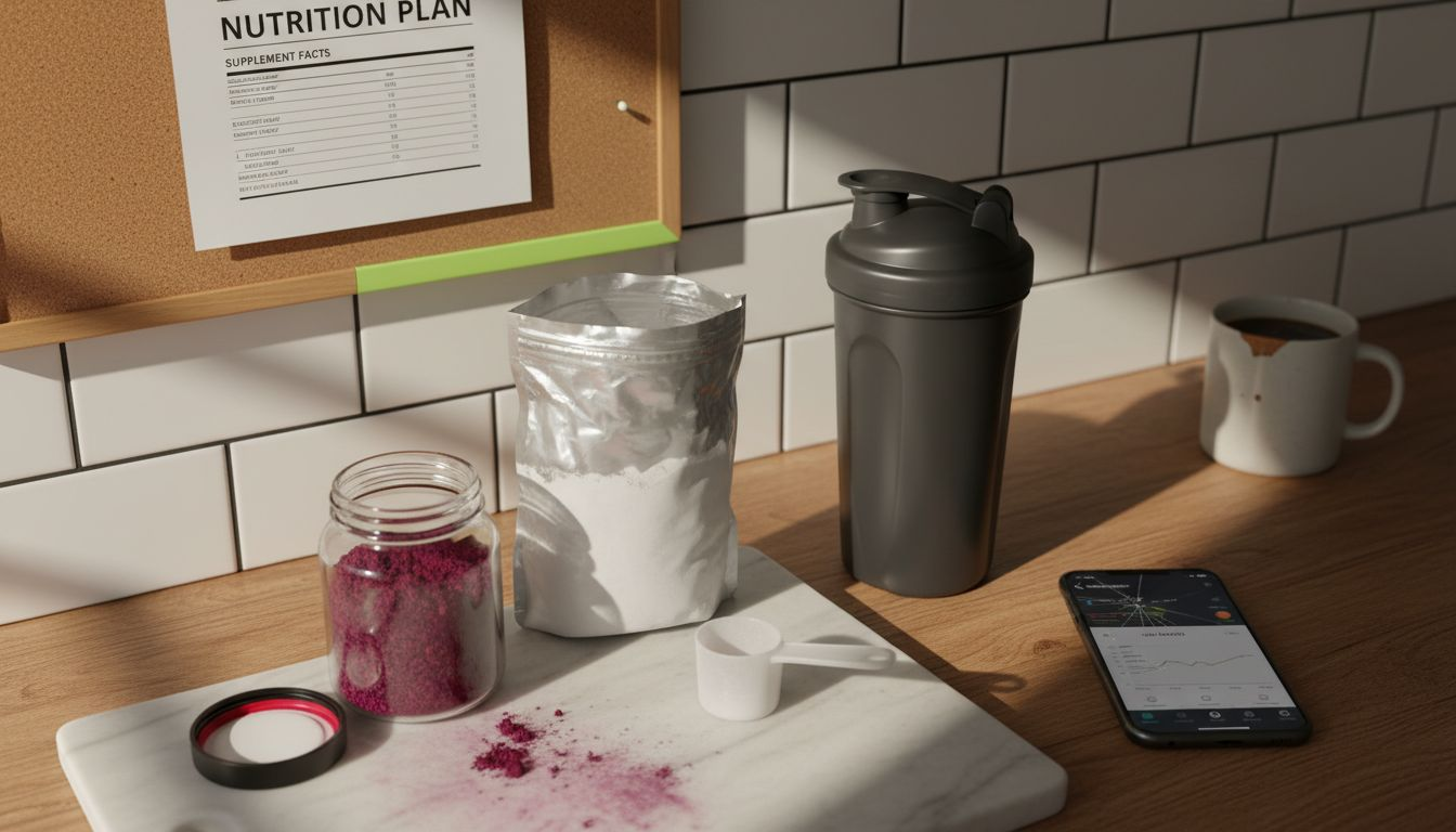 Beetroot capsules and citrulline on kitchen counter