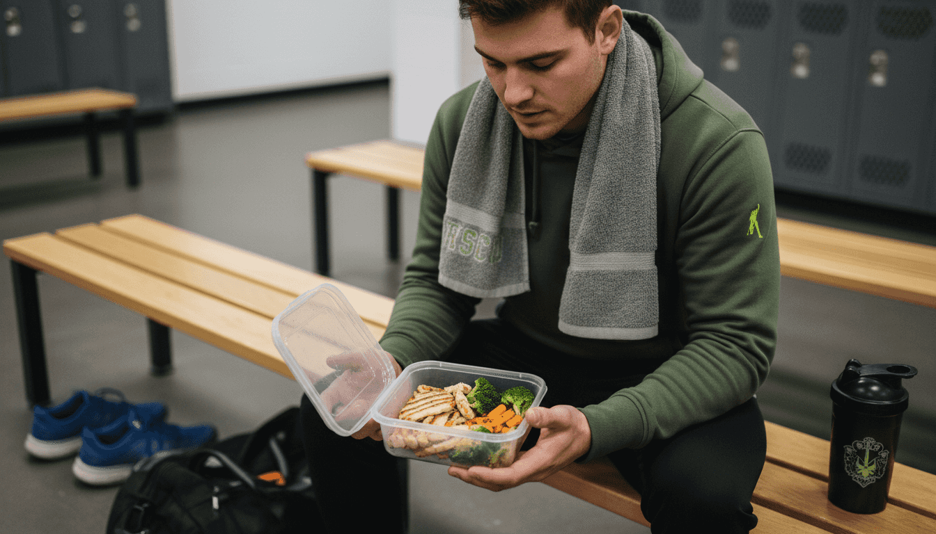 Athlete eating post-workout protein meal