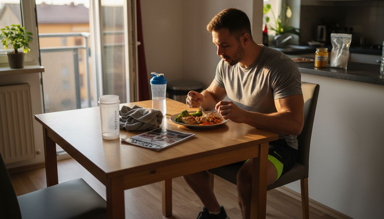 Athlete eating post-workout healthy meal