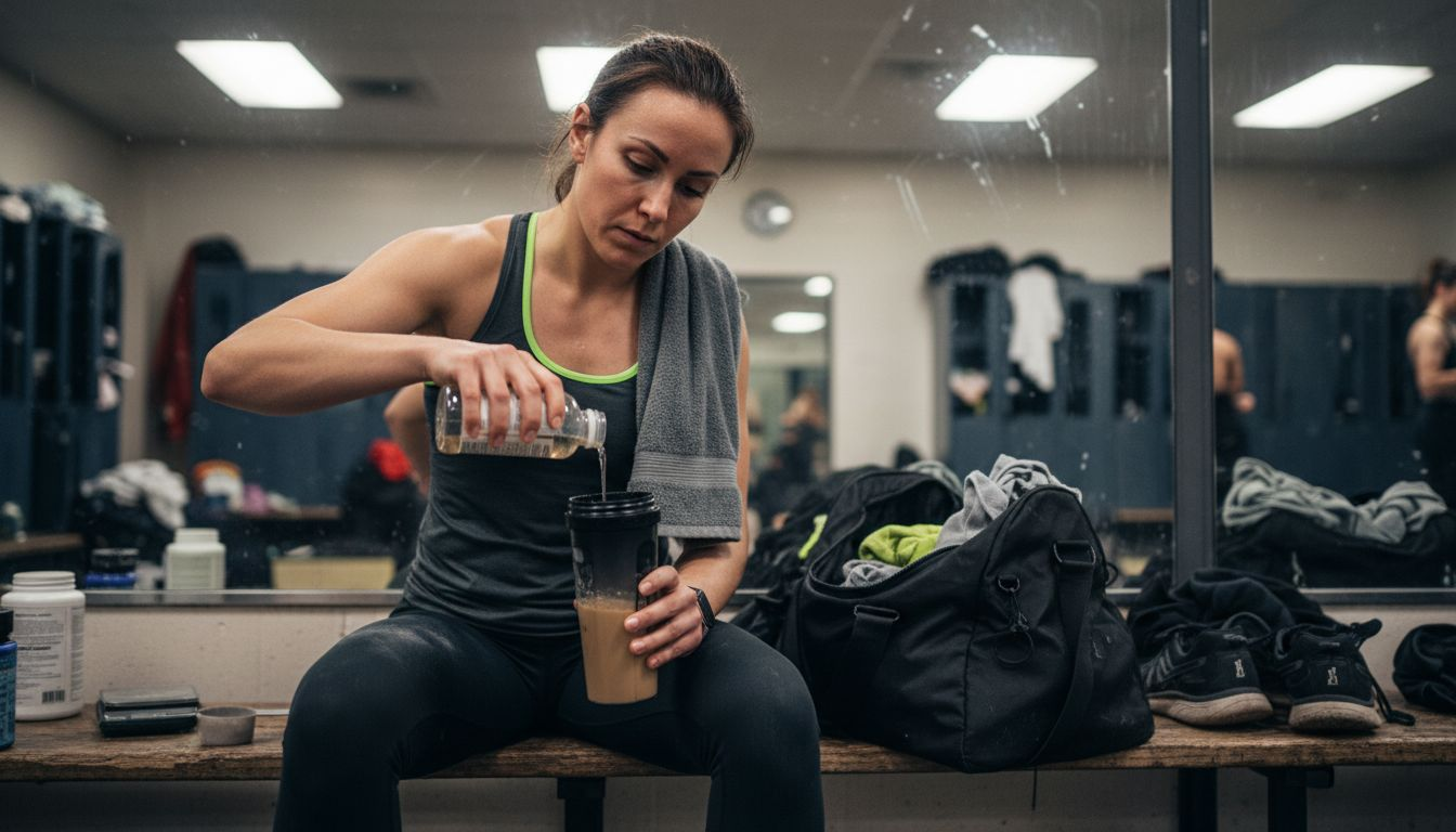 Athlete adding MCT oil to pre-workout shake