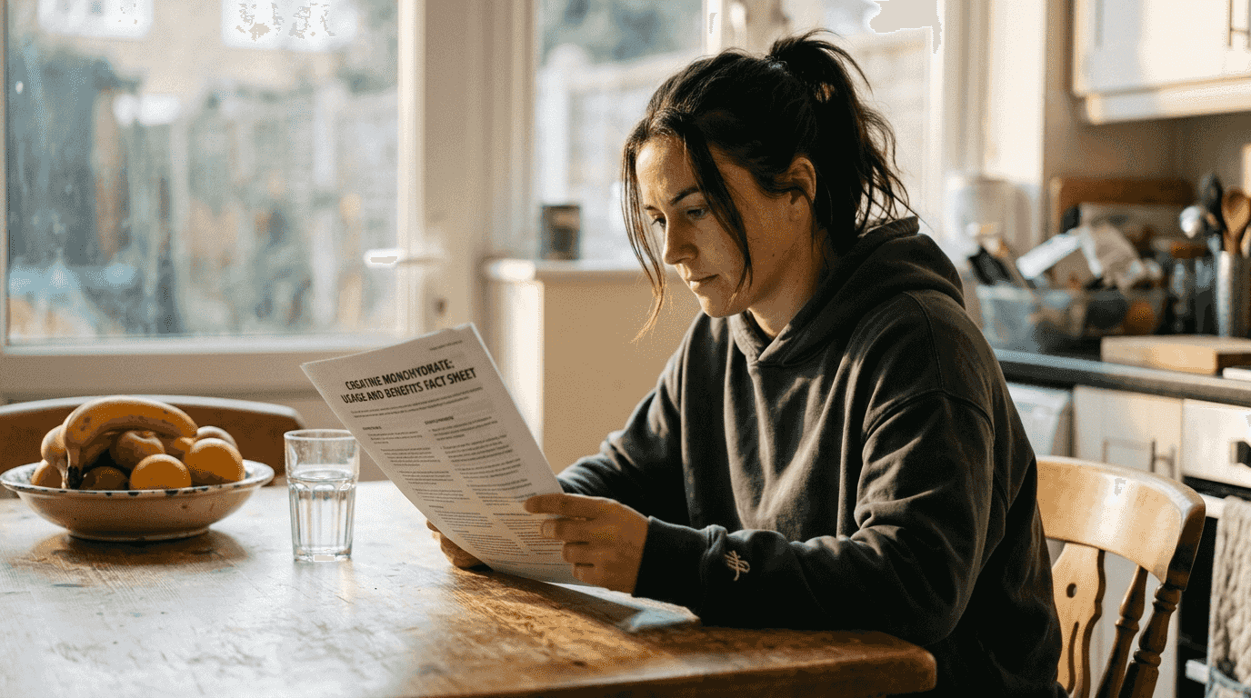 Female athlete reading supplement safety sheet