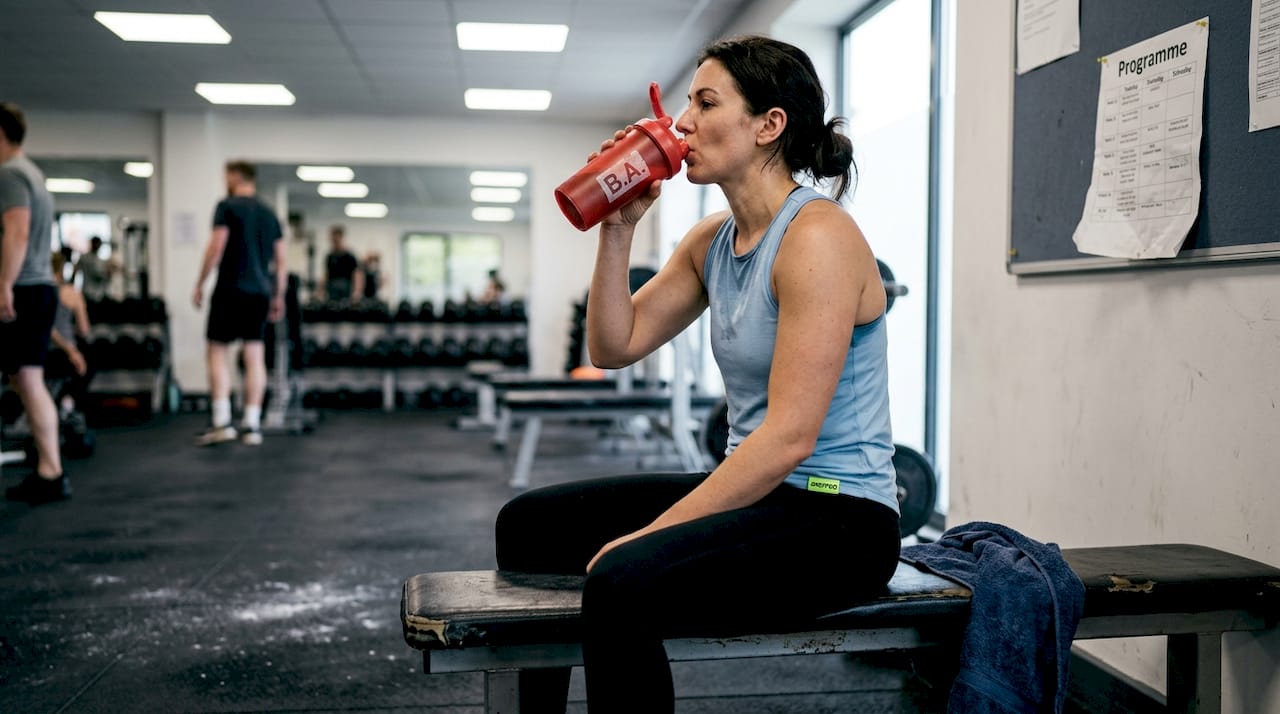 Woman uses beta alanine shaker during workout