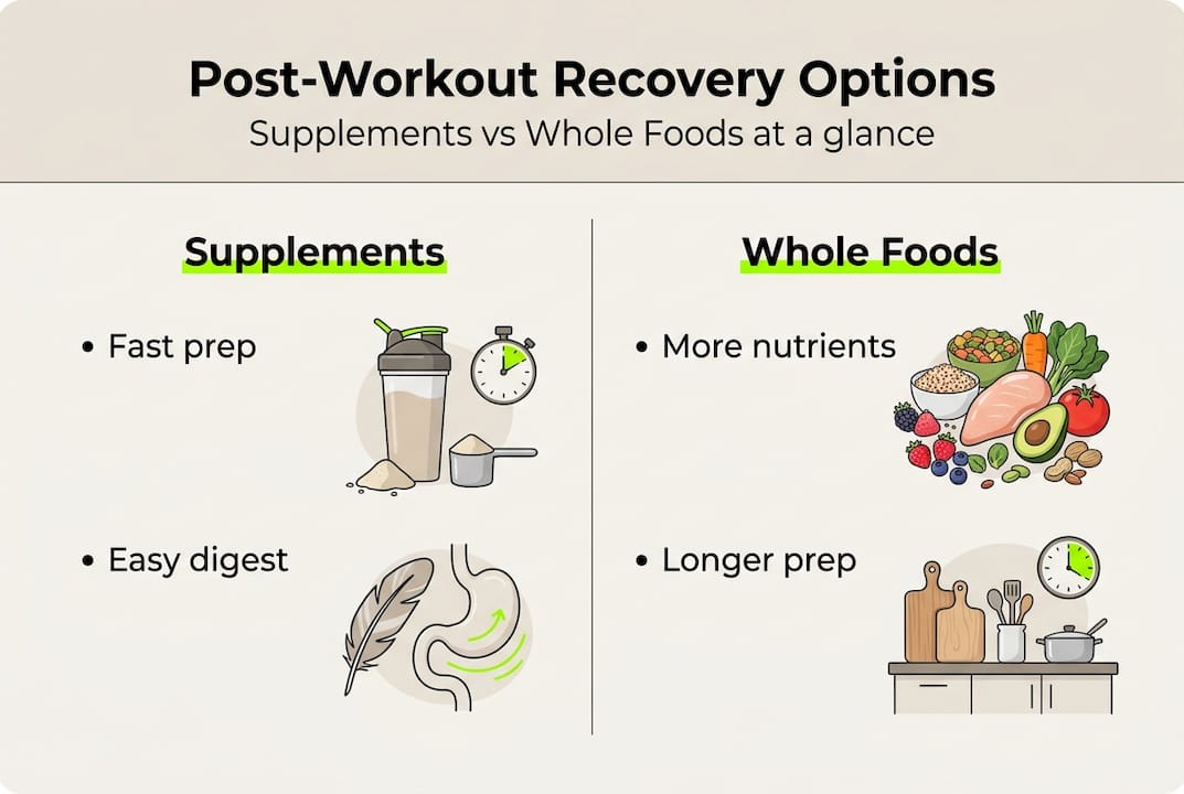 Infographic comparing supplements and whole foods for recovery