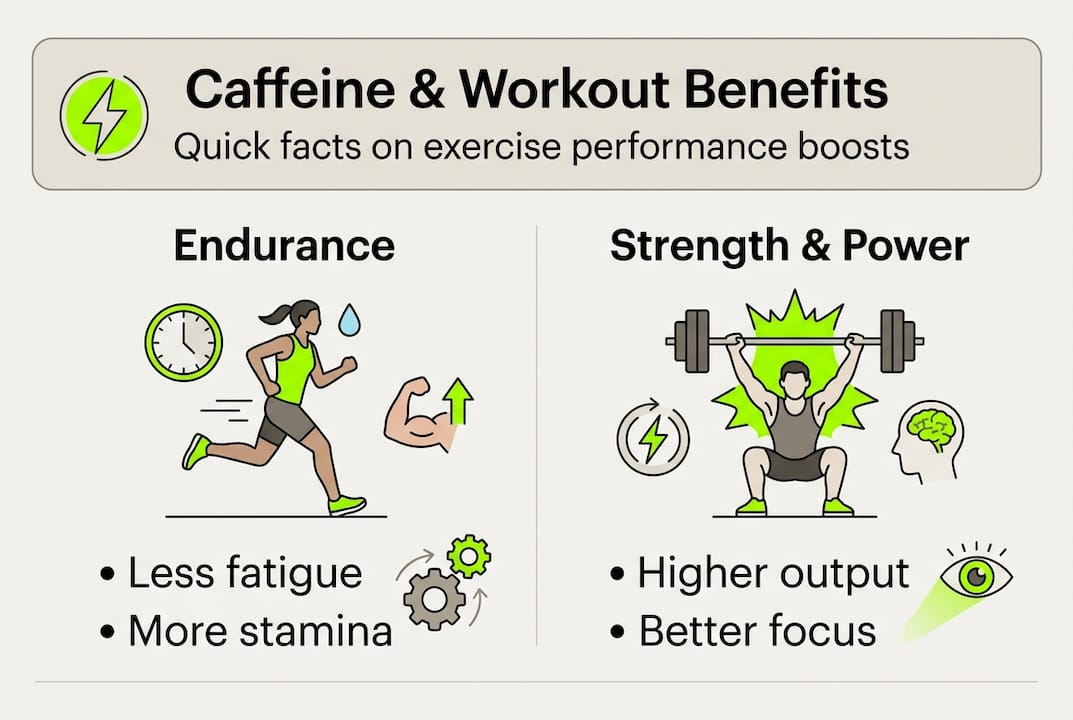 Infographic shows caffeine endurance and strength benefits