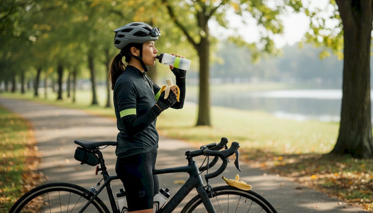 Cyclist fueling with carbs during endurance session
