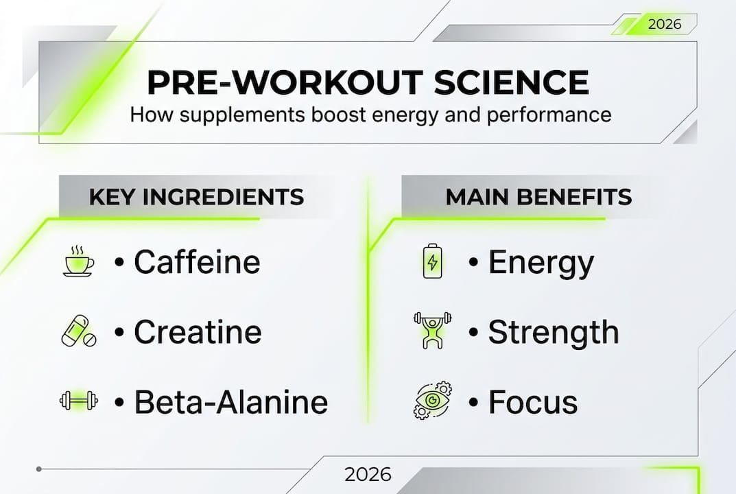 Infographic showing pre-workout ingredients and benefits