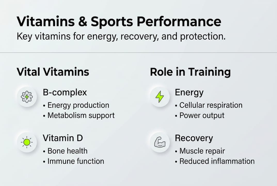 Infographic with sports vitamins and their main roles