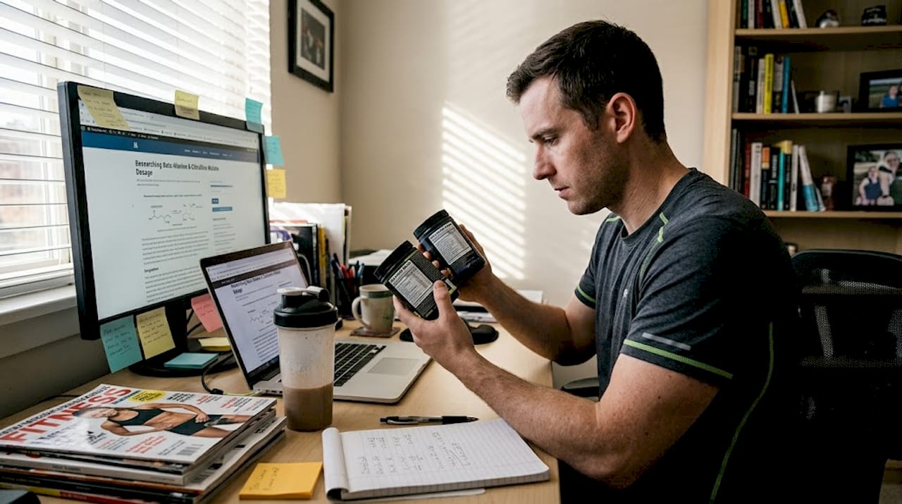 Man comparing stimulant and non-stimulant pre-workouts