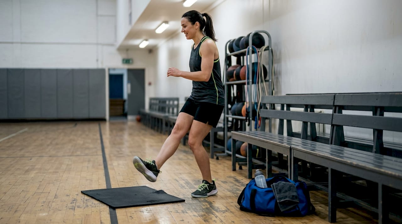 Athlete doing dynamic warm-up in gym