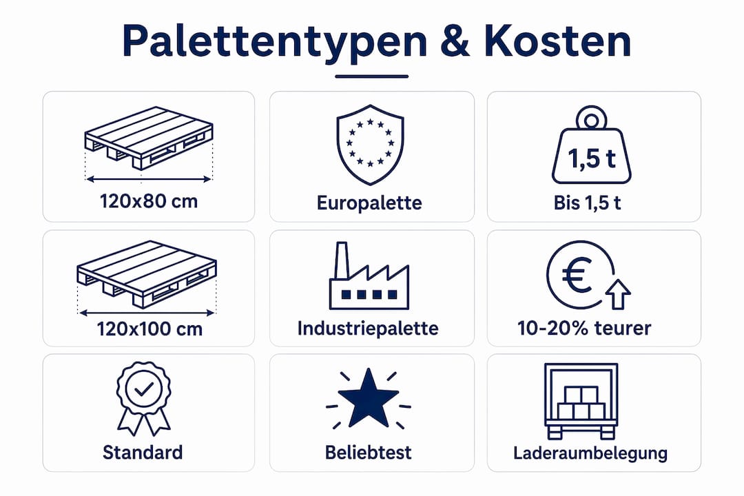 Übersichtsgrafik: Welche Palettenarten gibt es und wie unterscheiden sie sich im Preis?