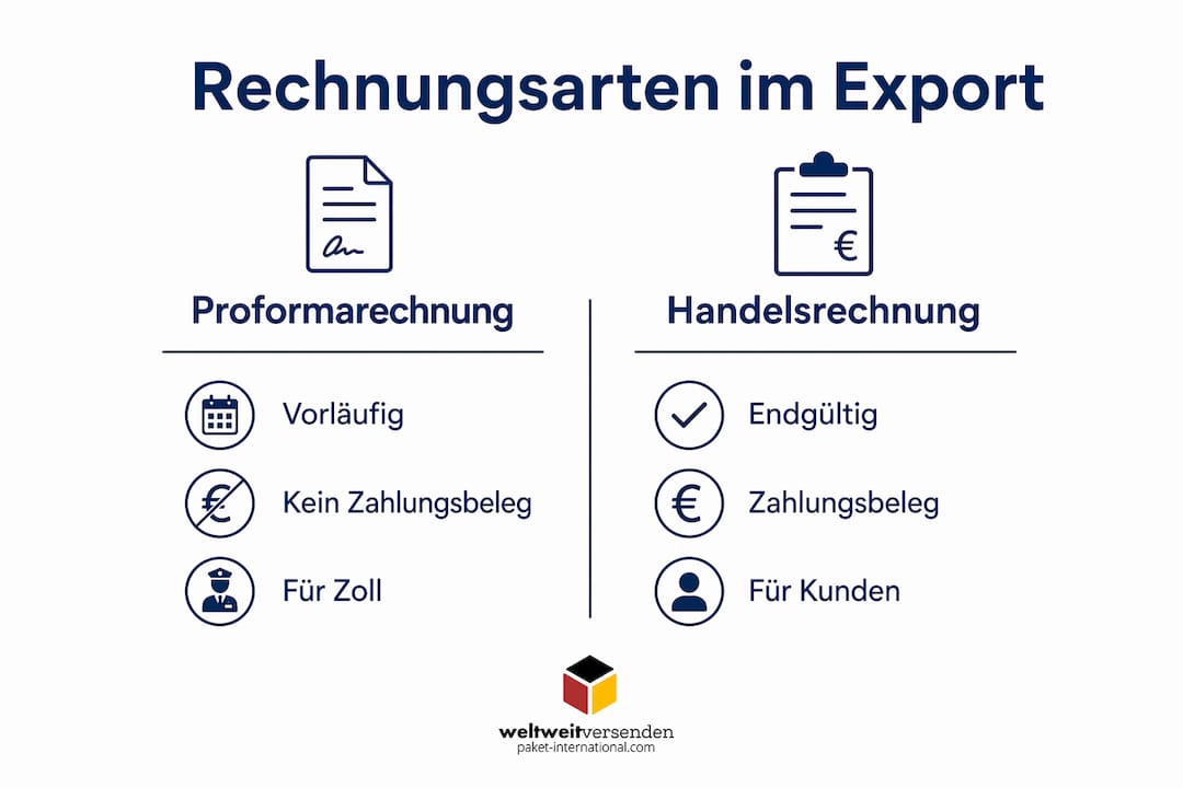 Übersichtsgrafik: Unterschiede zwischen Proforma-Rechnung und Handelsrechnung auf einen Blick