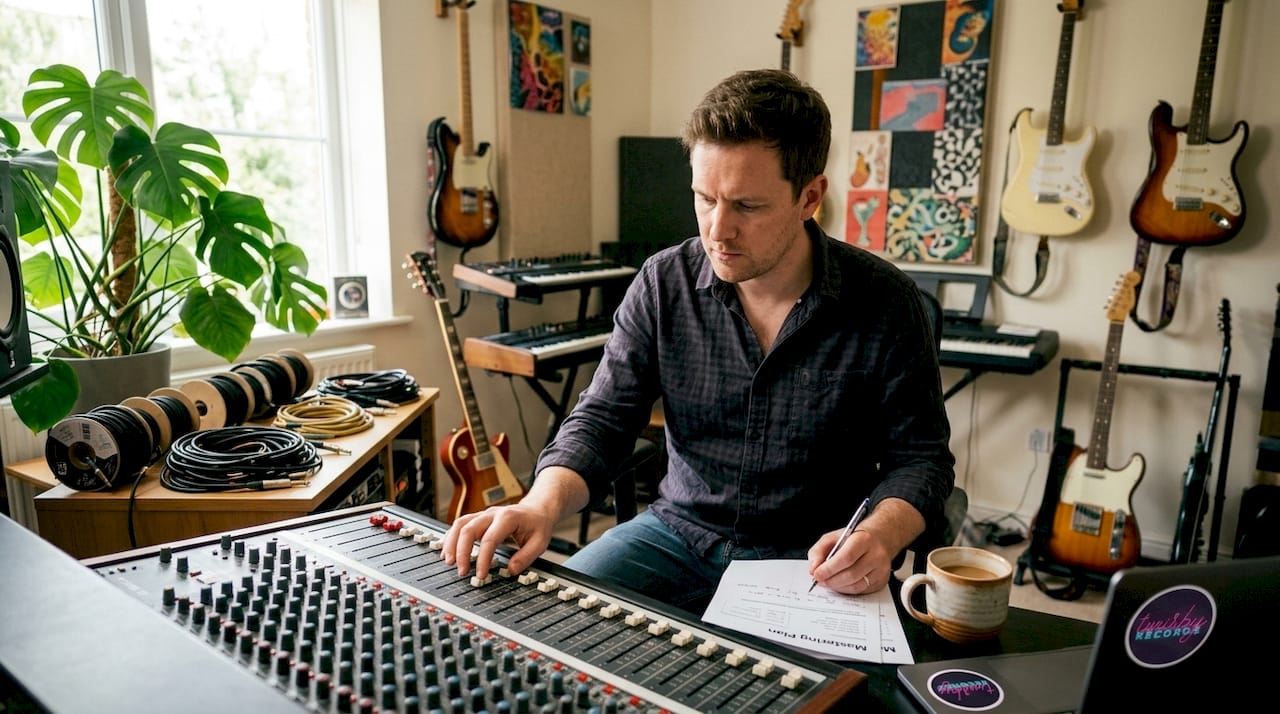 How to Master a Song: A Musician's Practical Guide - 1784041372098 Musician hands over mastering notes at desk Musician hands over mastering notes at desk
