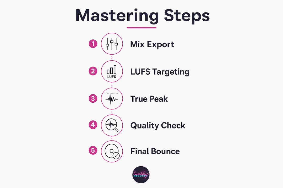 Mastering for Spotify: What Independent Artists Must Know - 1784103797893 Infographic showing mastering process steps Infographic showing mastering process steps