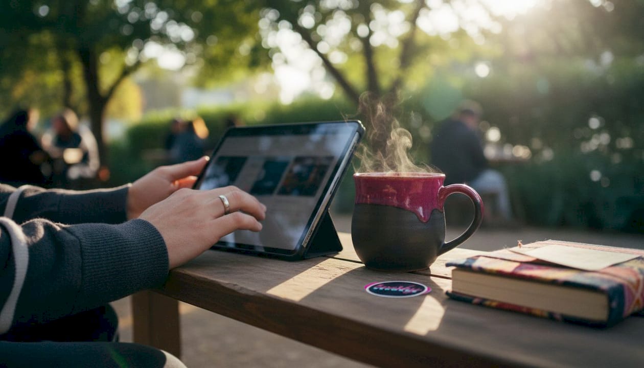 How to Increase Spotify Streams as an Indie Artist - 1784124378437 Hands updating Spotify profile on tablet at cafe table Hands updating Spotify profile on tablet at café table