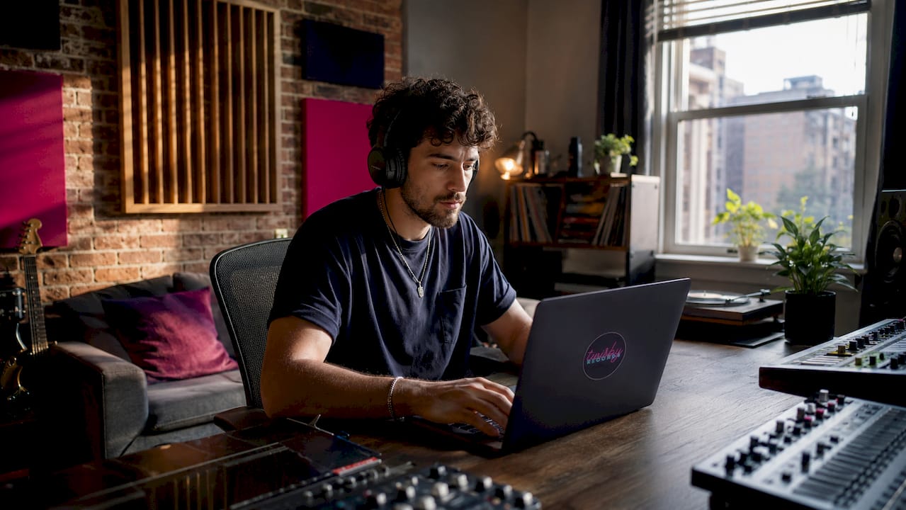 How to Mix Vocals: Techniques for a Pro Sound - 1784298870621 Producer hands on laptop mixing vocal layers Producer hands on laptop mixing vocal layers