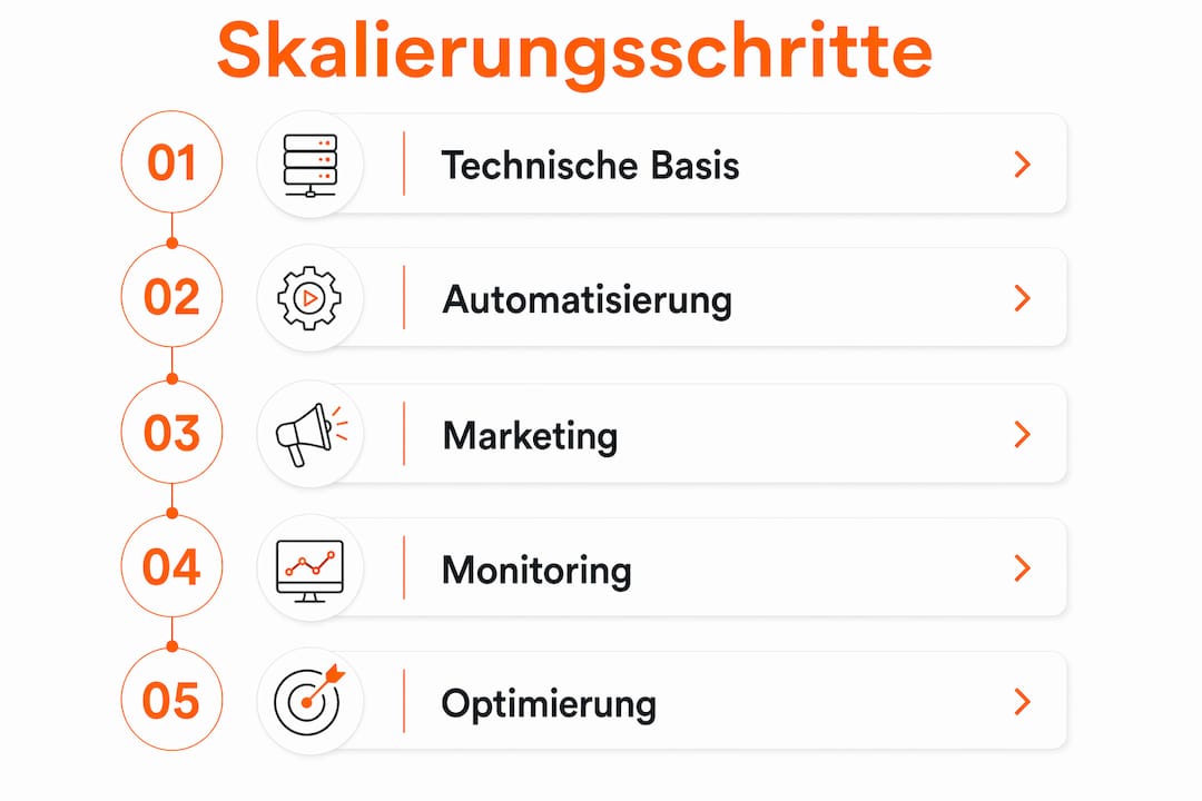Grafik: Die fünf entscheidenden Schritte, um deinen Onlineshop erfolgreich zu skalieren