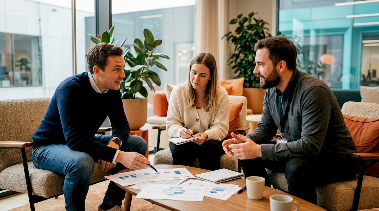 Das Team bespricht gemeinsam, nach welchen Kriterien potenzielle Kunden bewertet werden sollen.