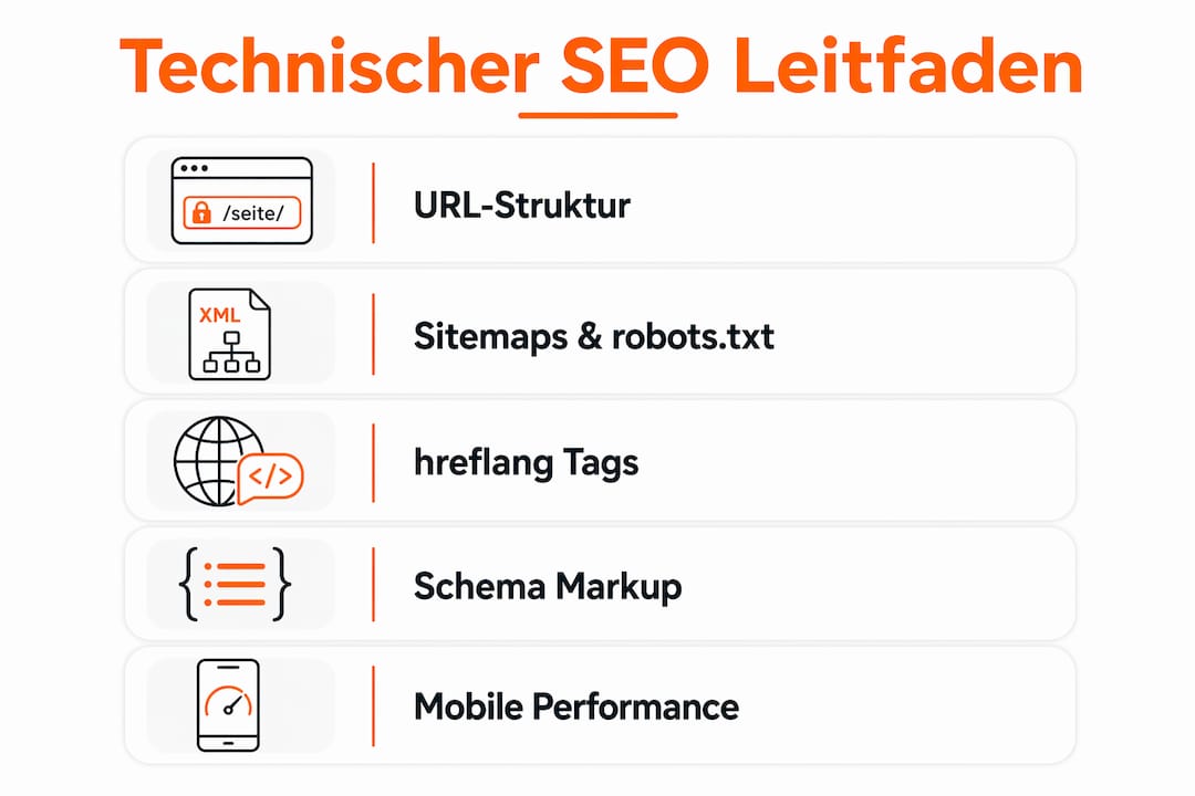 Übersichtliche Infografik: Technisches SEO verständlich erklärt – Schritt für Schritt zum optimalen Ergebnis