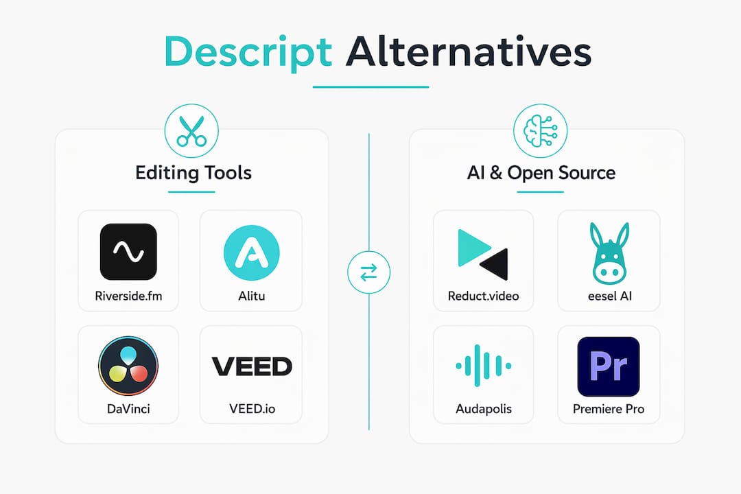 Infographic showing Descript alternatives categories
