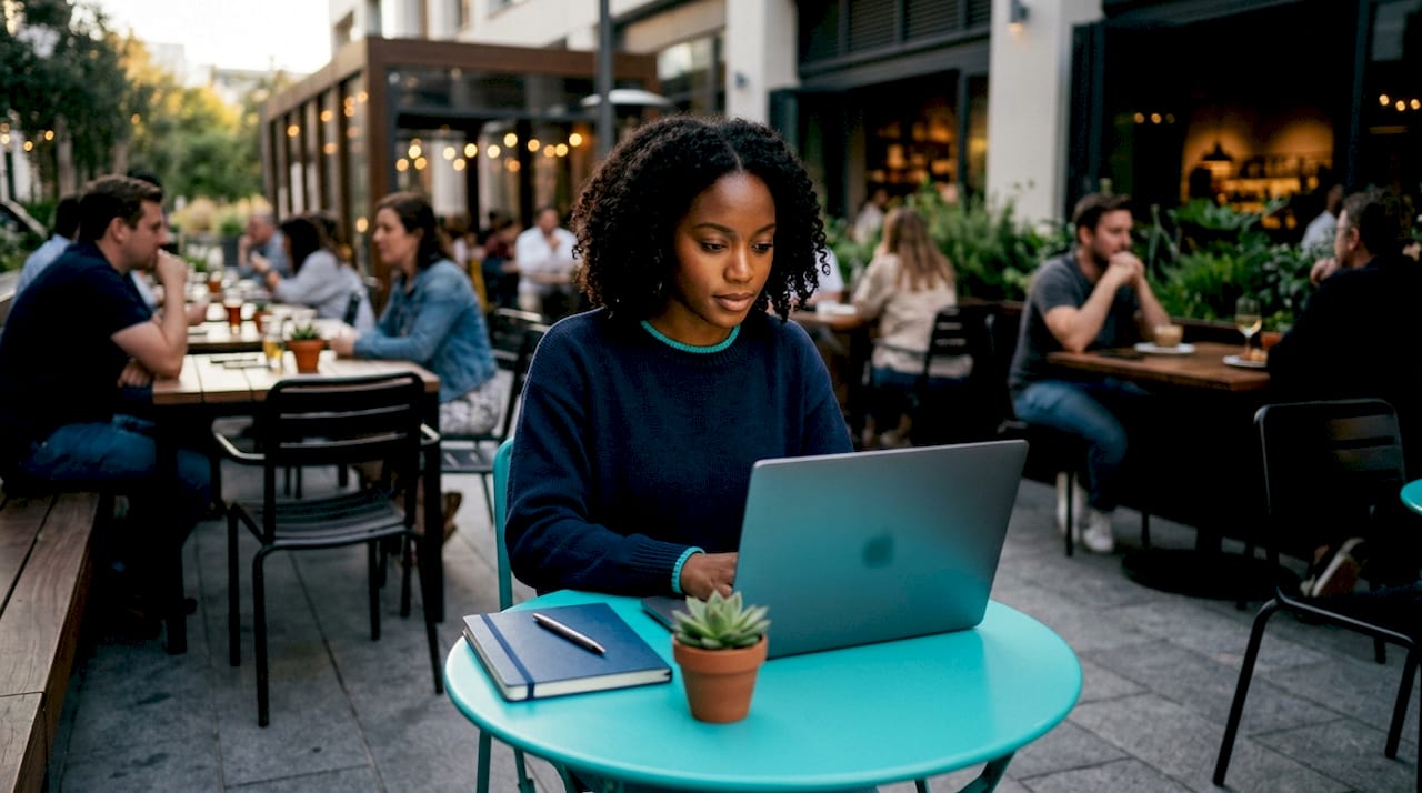 Hands typing code on laptop in startup office