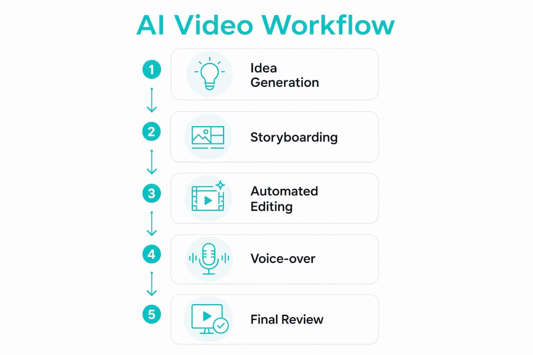 Infographic showing AI video workflow steps