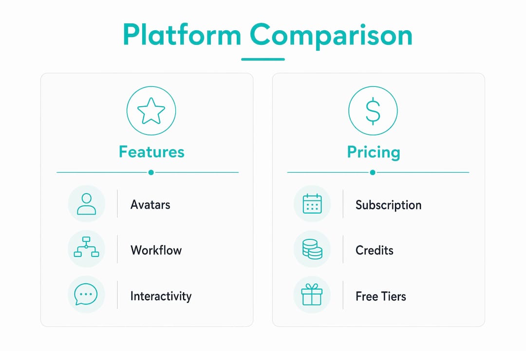 Infographic comparing features and pricing of AI video platforms