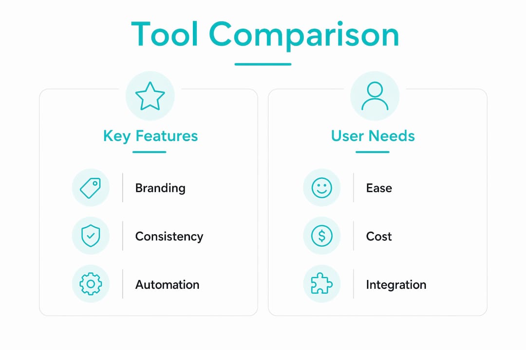 Infographic showing tool comparison features and user needs
