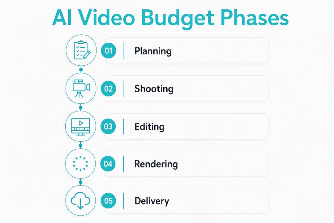 Infographic showing AI video budget phases flow