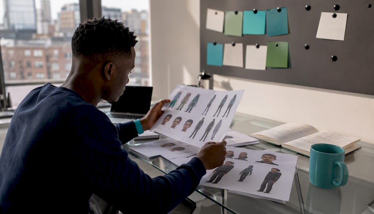 Hands arranging continuity materials for creator workflow