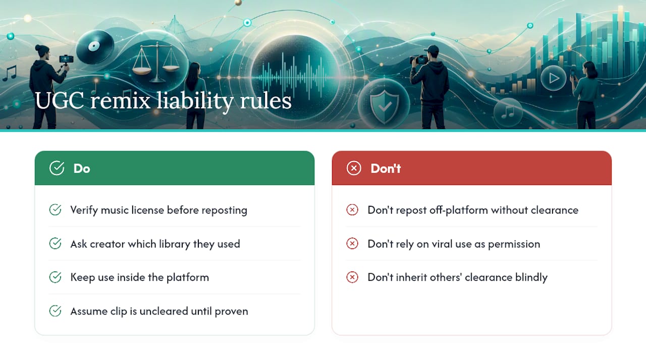 User-Generated Content, Remixes, and Where Liability Lands — overview diagram