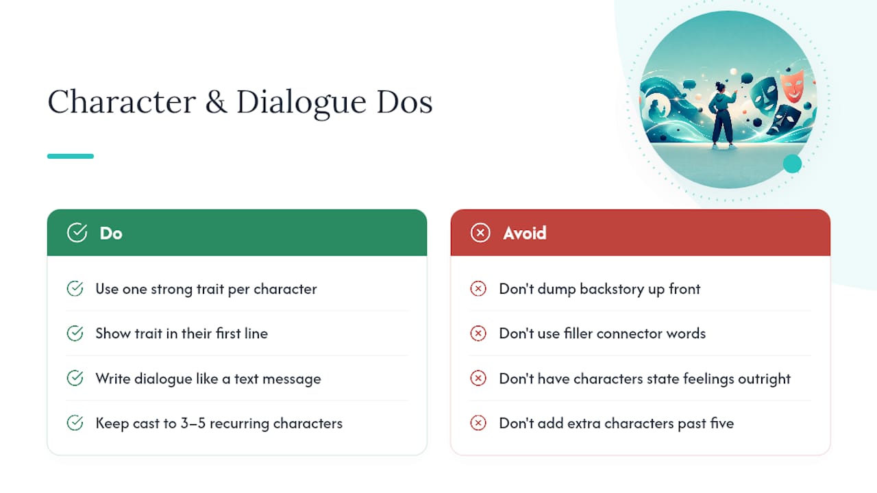 Writing Characters and Dialogue That Work in 90 Seconds — overview diagram