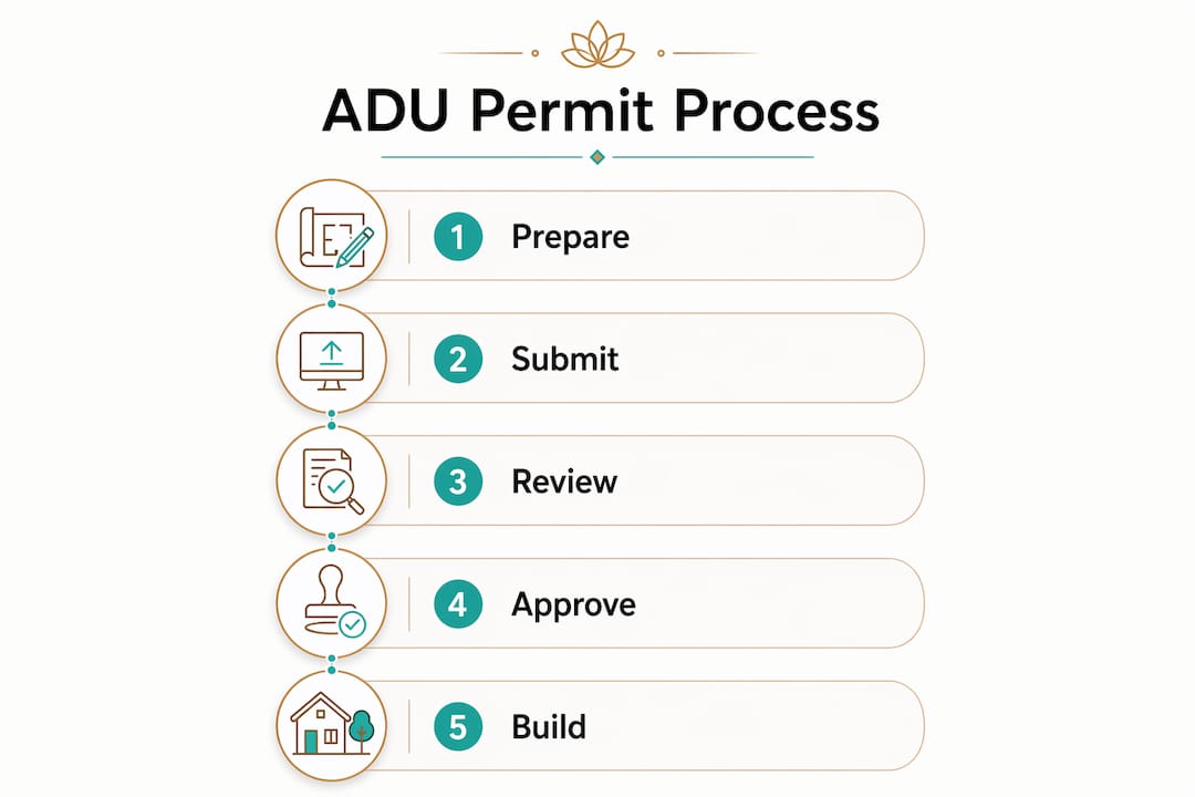 Infographic showing San Jose ADU permit process steps