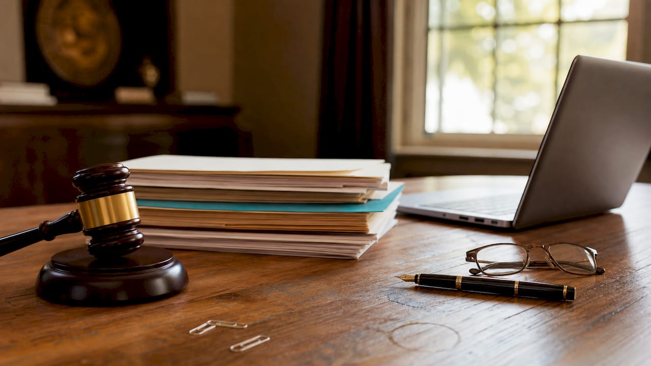 Legal documents and gavel on desk representing probate process