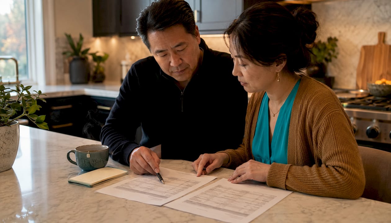 Couple comparing home repair estimates