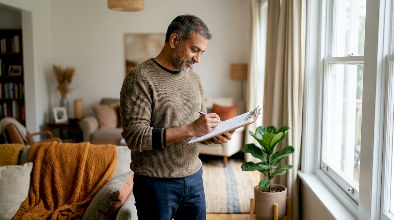 Man reviewing home photo preparation checklist