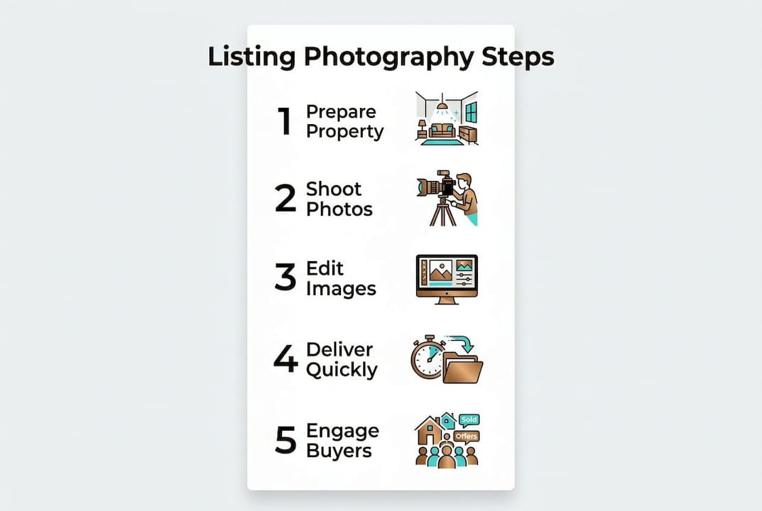 Infographic illustrating steps in listing photography