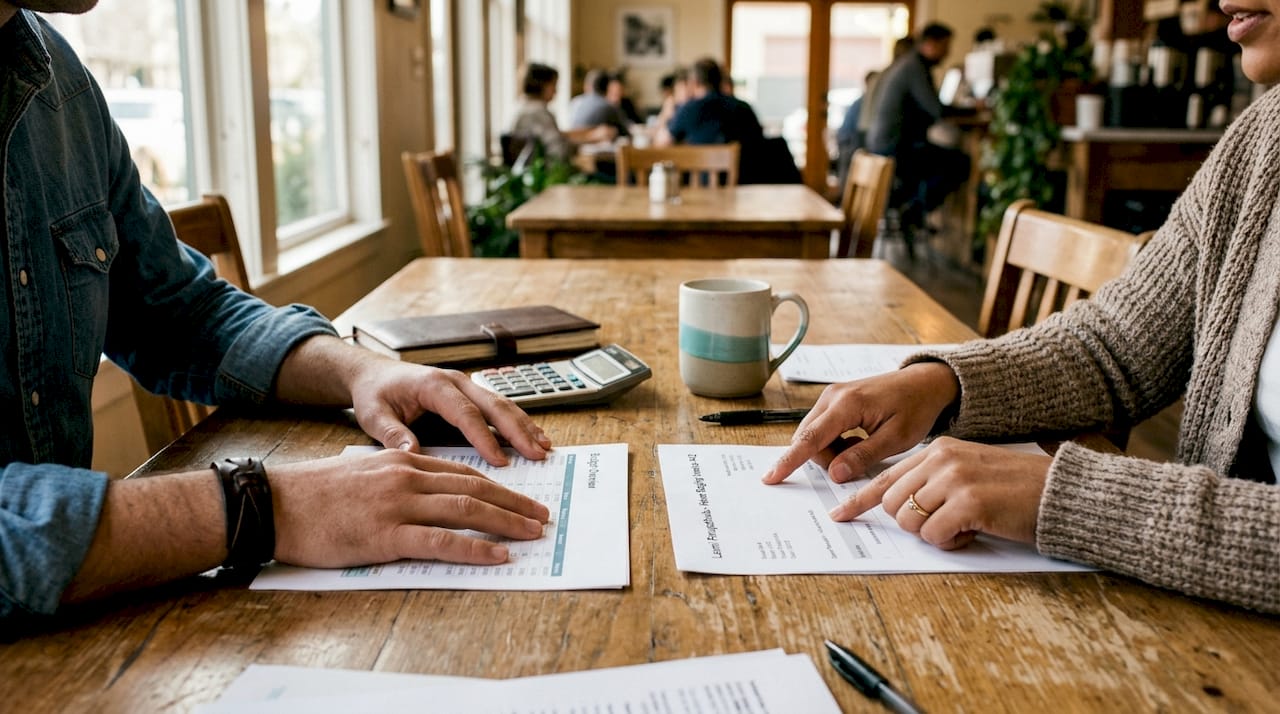 Hands comparing home staging cost documents