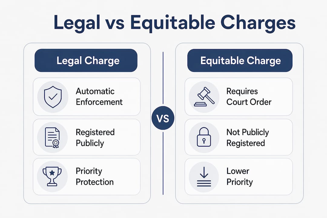 Infographic comparing legal and equitable charges