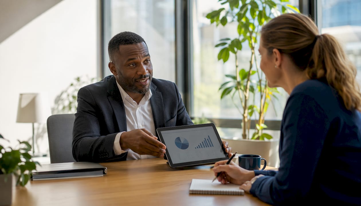 Loan advisor consulting client on secured loans