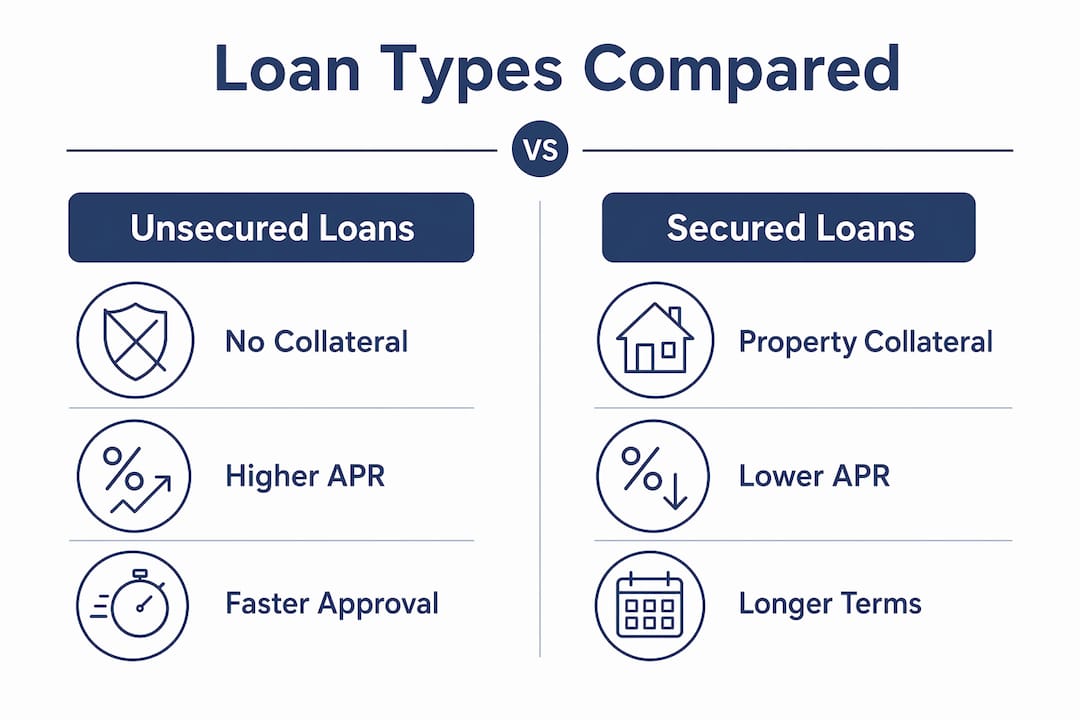 Infographic comparing unsecured and secured debt consolidation loans