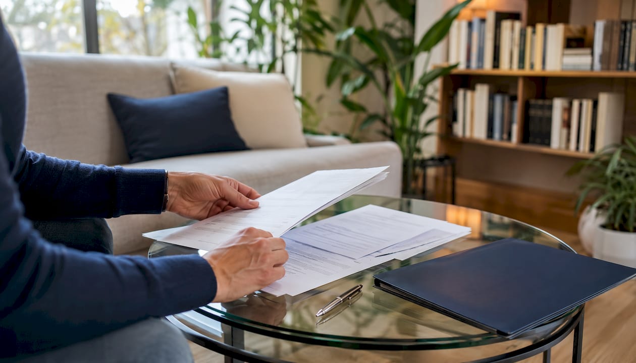Hands holding loan application documents