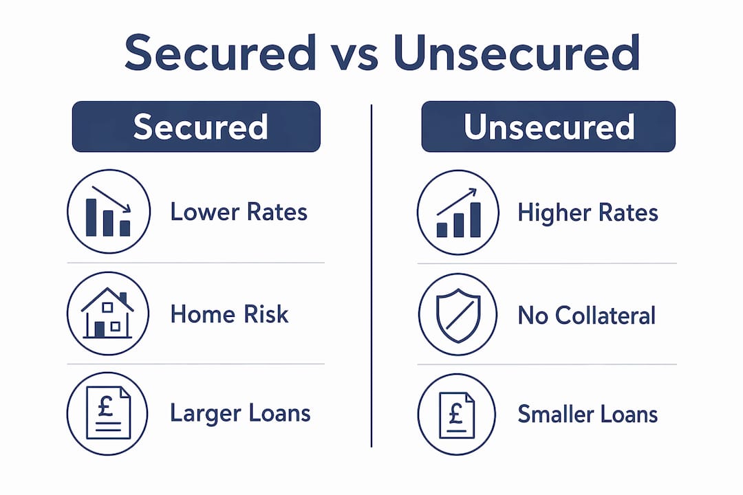 Infographic comparing secured and unsecured loan features