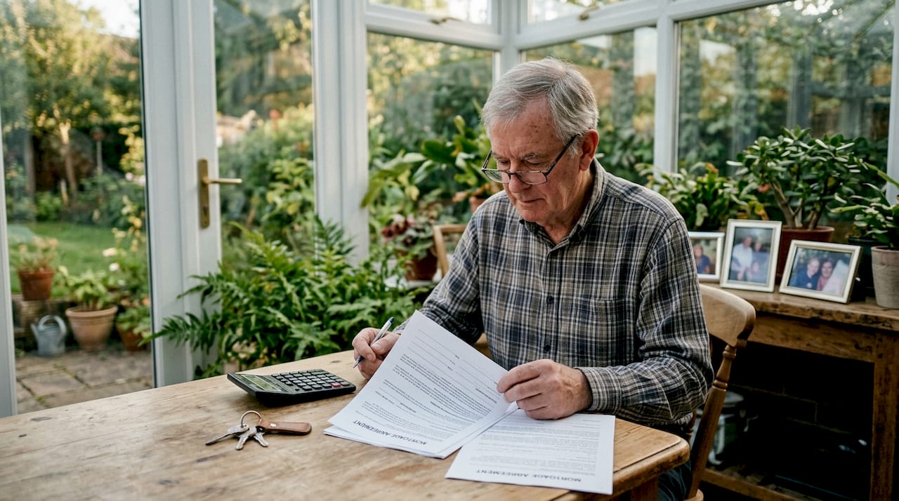Hands holding mortgage documents and keys