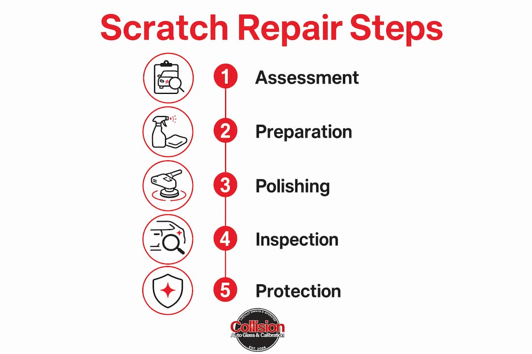 Infographic showing step-by-step windshield scratch repair process