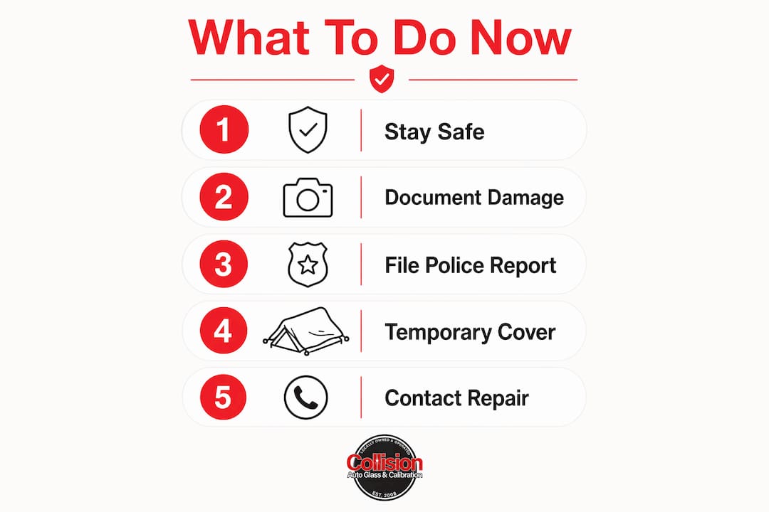 Infographic showing steps after car window smashed