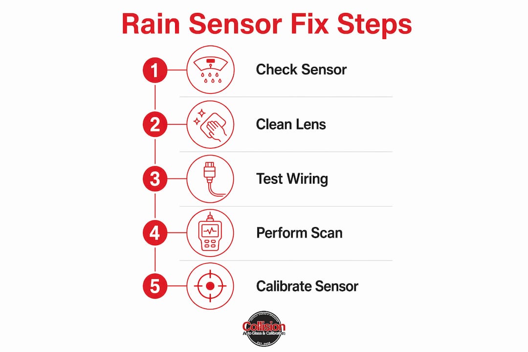 Infographic detailing rain sensor troubleshooting steps