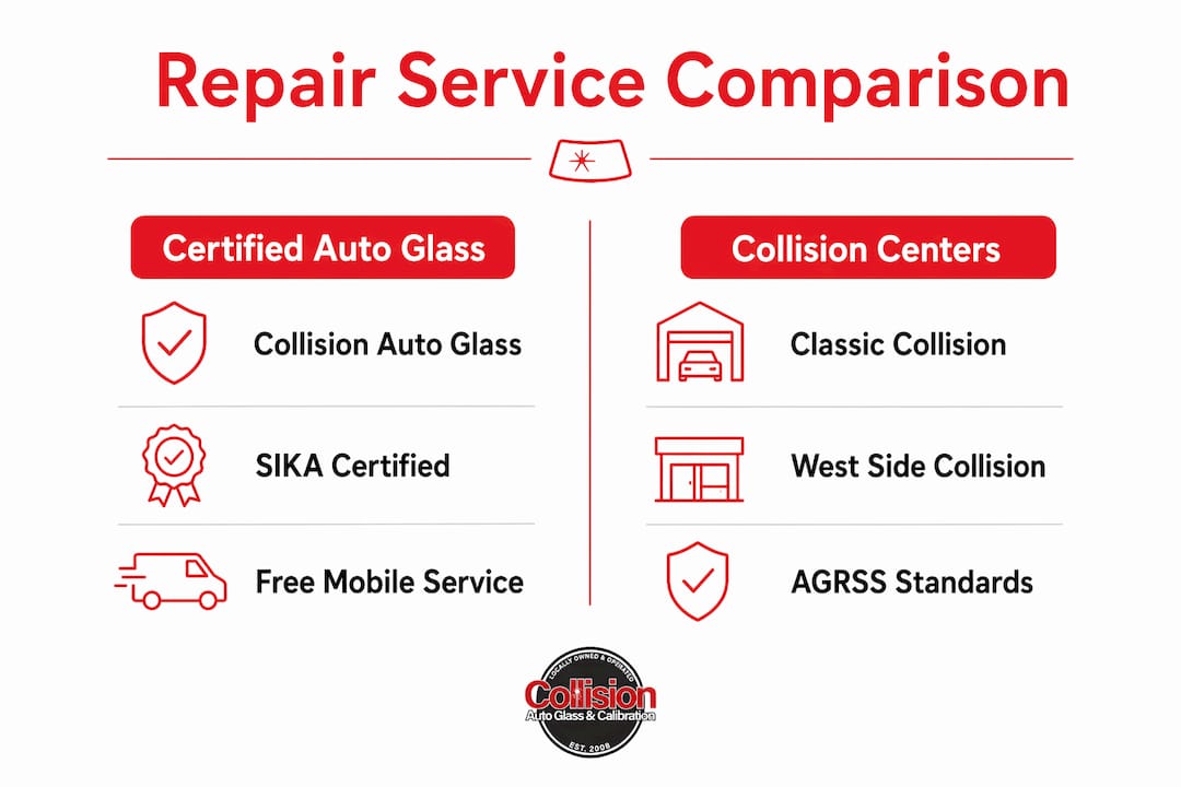 Infographic comparing certified auto glass vs collision centers